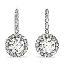 Afbeelding in Gallery-weergave laden, 2 karaat ronde briljante diamanten halo drop oorbellen
