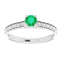 Afbeelding in Gallery-weergave laden, 2 karaat ronde groene smaragd diamanten ring wit goud 14k
