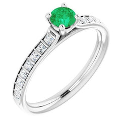 2 karaat ronde groene smaragd diamanten ring wit goud 14K