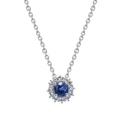 2 karaat ronde saffier en diamanten dames ketting hanger goud wit