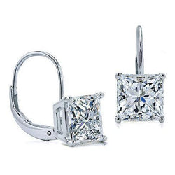2 karaats D Vvs1 prinses geslepen Diamanten oorbellen Leverback Eurowire 14K witgoud