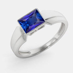 2 karaats Solitaire Damesring Prinses Ceylon Sapphire Bezel Set