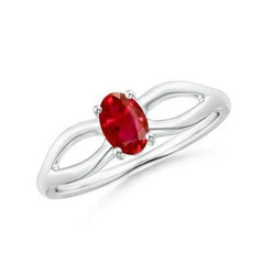 2 karaats Solitaire Prong Set Robijn Trouwring Wit Goud 14K