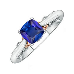 2 karaats Solitaire vintage stijl blauwe saffier ring tweekleurig goud 14K