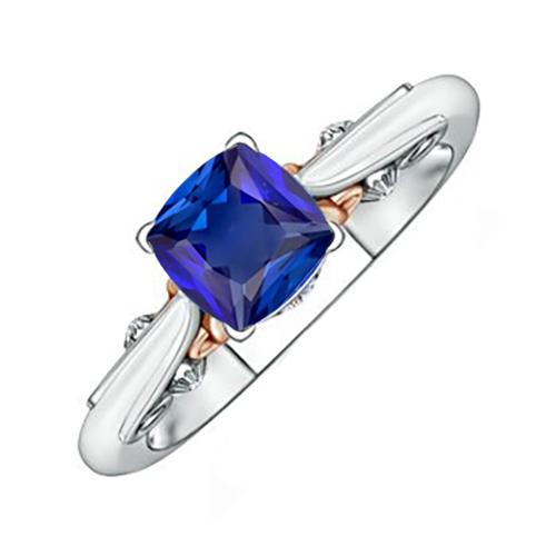 2 karaats solitaire vintage stijl blauwe saffier ring tweekleurig goud 14k