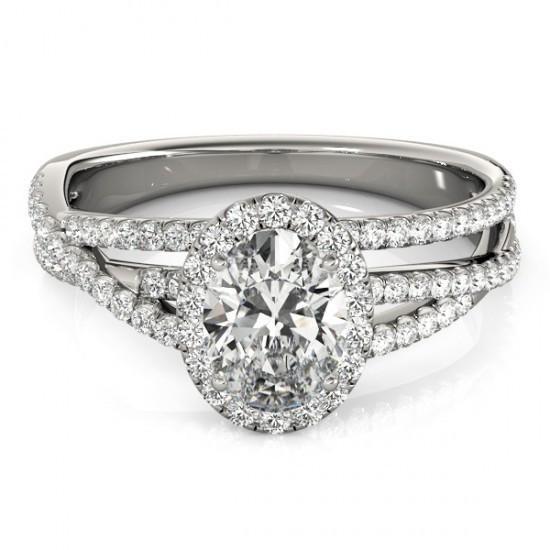 2 karaats ovale en ronde diamanten ring gespleten schacht wit goud 14k - harrychadent.nl