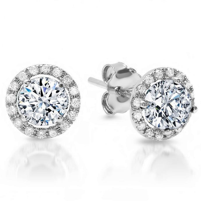 2 kt ronde Halo Diamond Stud Earring 14K witgoud - harrychadent.nl