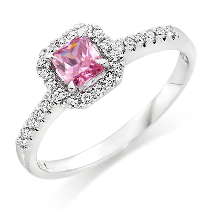 2 kt roze saffier en diamanten ring 14 kt witgoud - harrychadent.nl