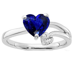 2 stenen diamanten ring hart diepblauwe saffier gespleten schacht 2,25 karaat
