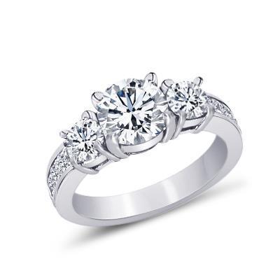 2.11 Kt. Drie Stenen Stijl Ronde & Prinses Echt Diamanten Verlovingsring