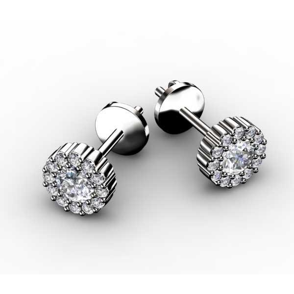 2.24 Karaat Halo Dames Ronde Echt Diamanten Oorknopjes Wit Goud 14K