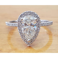 2.50 Karaat Natuurlijke uit de aarde gewonnen Diamanten Peer Halo Verlovingsring Witgoud 14K