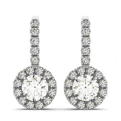 2.50 Karaat Ronde Echt Diamanten Halo Dangle Oorbellen Goud Wit