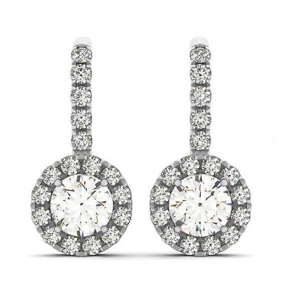 2.50 Karaat Ronde Echt Diamanten Halo Dangle Oorbellen Goud Wit