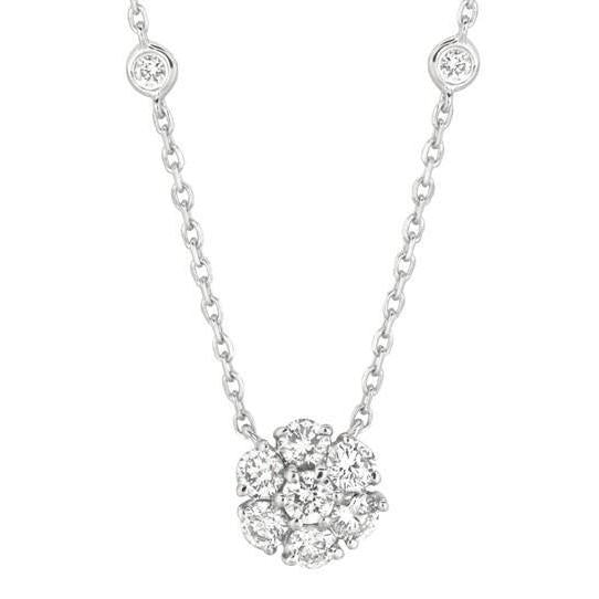 2.90 Karaat Echt Diamanten Bloem & Ring Ketting Hanger Wit Goud 14K