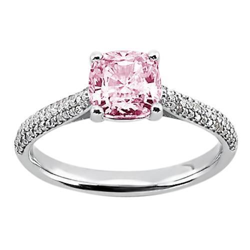 2,01 ct roze saffier kussen ronde diamanten ring witgouden edelsteen