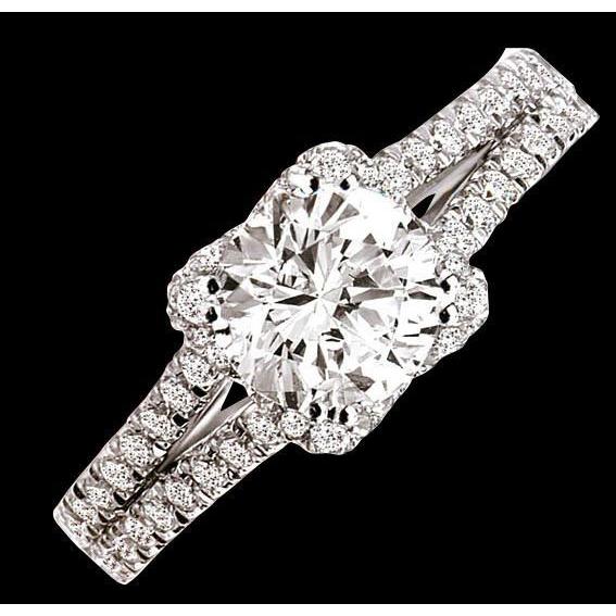 2,01 karaat ronde diamanten dubbele schacht ring met accenten wit goud 14K - harrychadent.nl