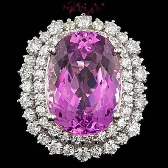 21 karaat natuurlijke roze kunziet & diamanten ring wit goud 14K sieraden - harrychadent.nl