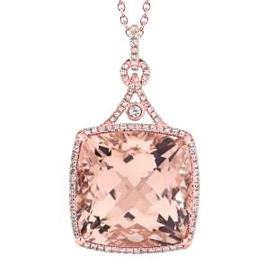 21,25 ct grote Morganite met ronde diamanten hanger goud Rose 14K - harrychadent.nl