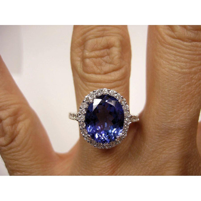 2,15 ct ovaal geslepen blauwe tanzaniet met diamanten ring gouden fijne sieraden