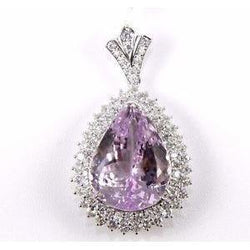 21,50 ct peer geslepen roze kunziet en ronde diamanten hanger goud 14K