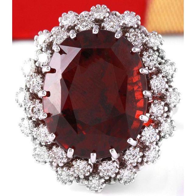 21,75 ct. Hessoniet granaat en diamanten trouwring 14K witgoud - harrychadent.nl