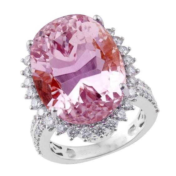 22 kt ovale geslepen roze kunziet en diamanten trouwring wit goud 14k - harrychadent.nl