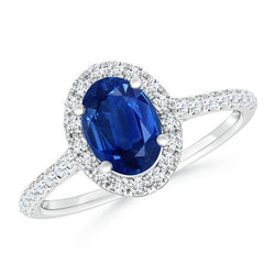 2,25 ct ovale Ceylon blauwe saffier diamanten trouwring witgoud