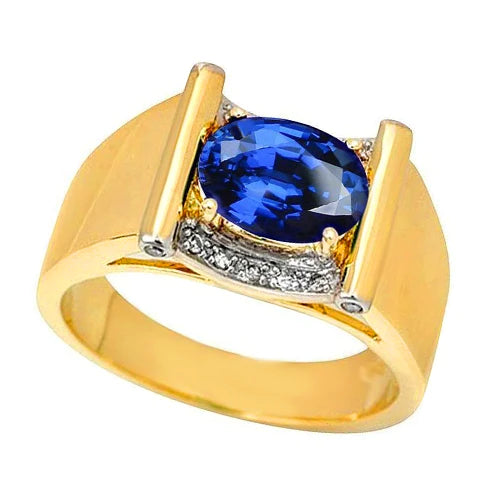2,25 karaat diamant Ceylon saffier herenring sieraden goud 14K