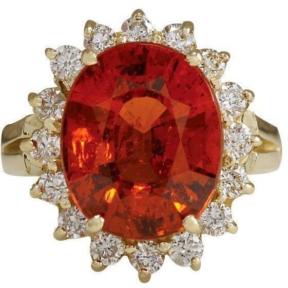 22,50 karaat mandarijn granaat met diamanten ring geel goud 14K Nieuw - harrychadent.nl