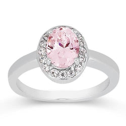 2,26 Ct. Halo roze ovale edelsteen jubileum ring wit goud