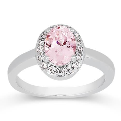 2,26 ct. halo roze ovale edelsteen jubileum ring wit goud