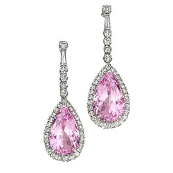 22,68 Ct Peervorm Kunziet Met Diamanten Dangle Dames Oorbel