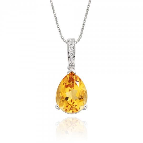 22,75 karaat rieken set citrien met diamanten hanger wit goud 14K - harrychadent.nl