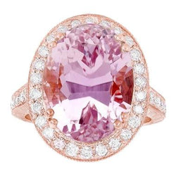 22.50 karaat roze kunziet met diamanten ring nieuw roségoud 14k