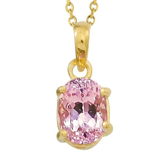 23 karaat roze ovaal geslepen Kunzite Solitaire ketting hanger geel goud - harrychadent.nl