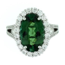 23 kt groene toermalijn en diamanten ring 14k witgoud