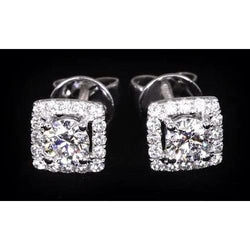 2,32 karaat ronde diamanten Halo instelling Stud Earring wit goud 14K