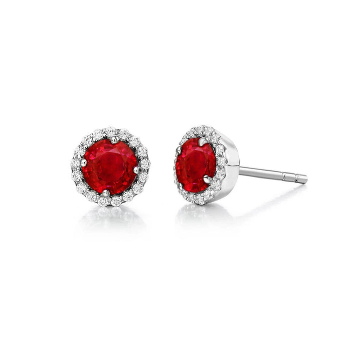2,34 ct rond geslepen rode robijn diamanten oorknopjes Halo - harrychadent.nl