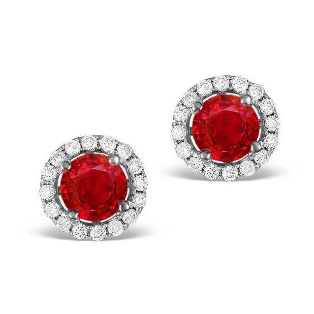 2,40 ct rond geslepen rode robijn en halo diamanten oorknopjes - harrychadent.nl