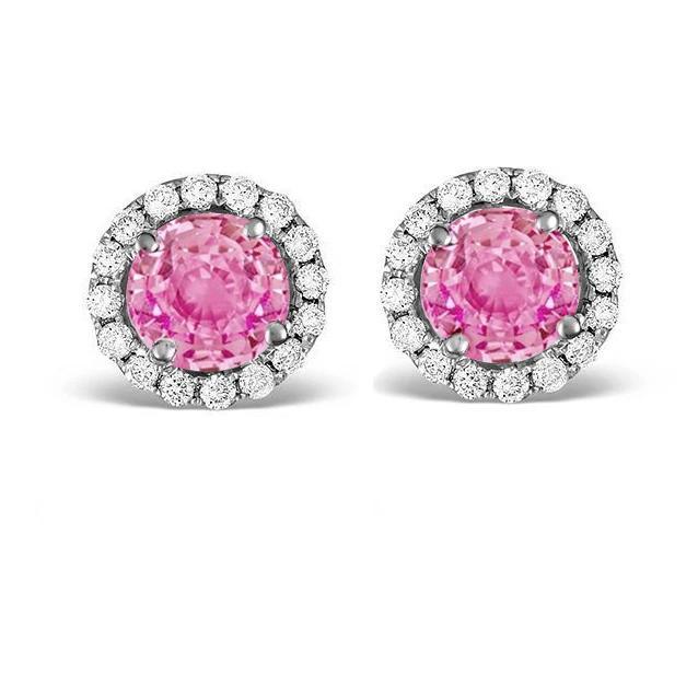 2,40 ct roze saffier en diamanten oorknopjes Halo wit goud 14k - harrychadent.nl