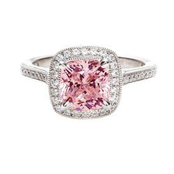 2,41 ct Halo kussen roze edelsteen witgoud 14K verlovingsring