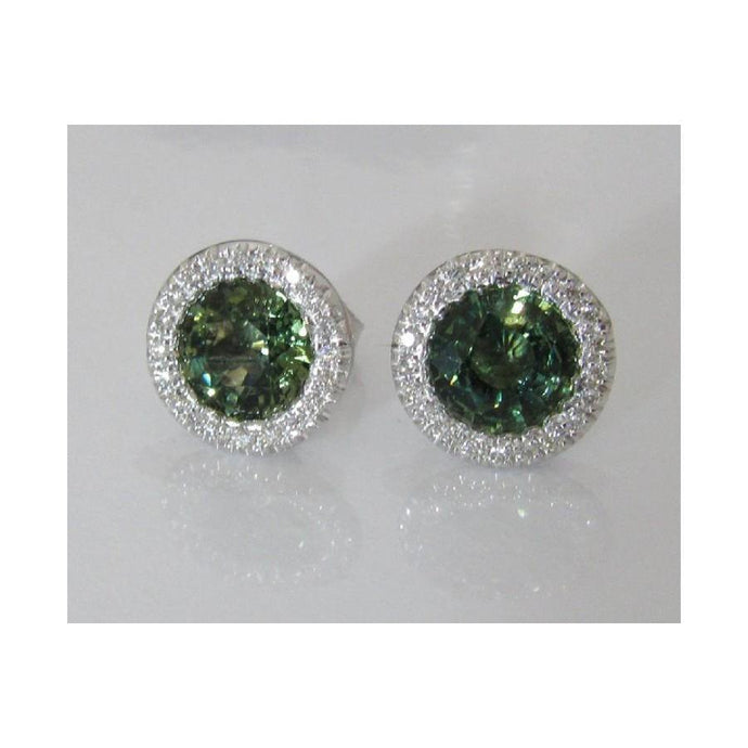 2,44 ct rond geslepen groene saffier en diamanten halo oorknopjes - harrychadent.nl