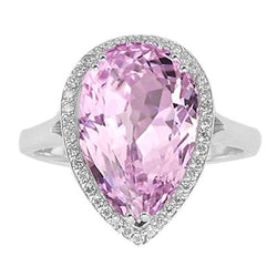 24,45 karaat peer roze kunziet met diamanten trouwring wit goud
