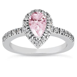 2,46 ct roze peer Halo edelsteen trouwdag ring goud 14k