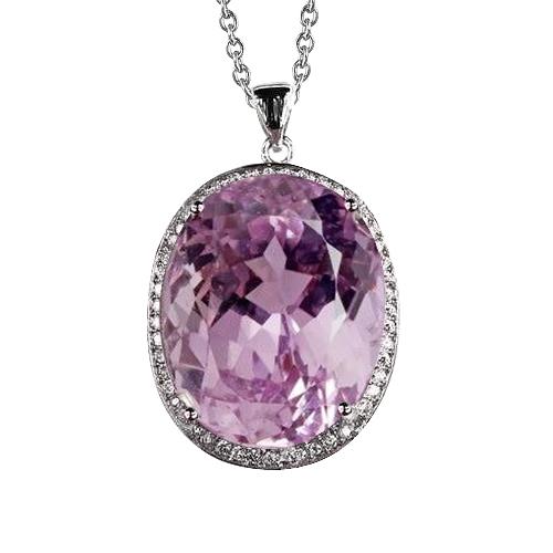 24.50 ct ovaal geslepen roze kunziet met diamanten hanger wit goud 14k - harrychadent.nl