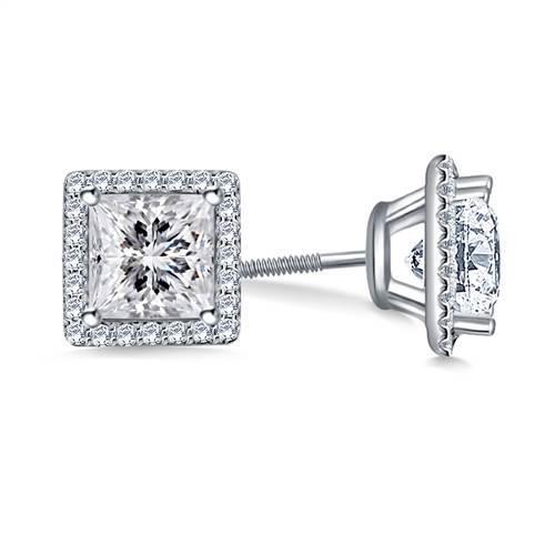 2,5 ct Princess Halo Diamond Stud Earring 14K witgoud - harrychadent.nl