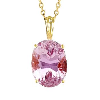 25 ct Solitaire ovaal geslepen roze kunziet ketting hanger geel goud - harrychadent.nl