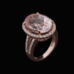 25 Karaat Prong Gezet Kunziet En Natuurlijke uit de aarde gewonnen Diamanten Trouwring Roségoud 14K