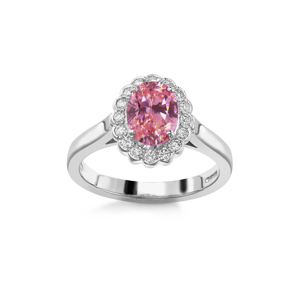 2,50 ct roze saffier en ronde diamanten jubileumring goud